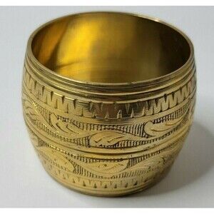Brass Domed Wide Textured Bangle Botanical Etched Engraved Design Vintage